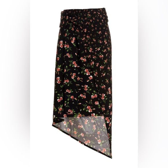 PACO RABANNE Asymmetric Floral Skirt in Print Black Pluie de Roses. Size 36